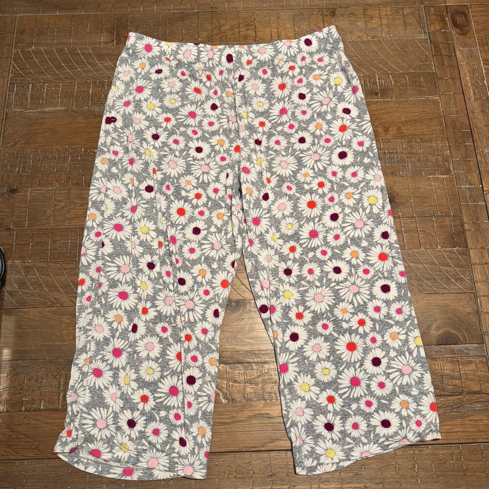 Joyspun Floral Daisy Pajama Capri Pants Womens XL (16-18) Gray Stretch Sleep/